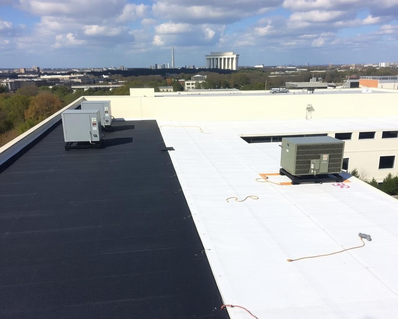 Commercial flat roof with rooftop units